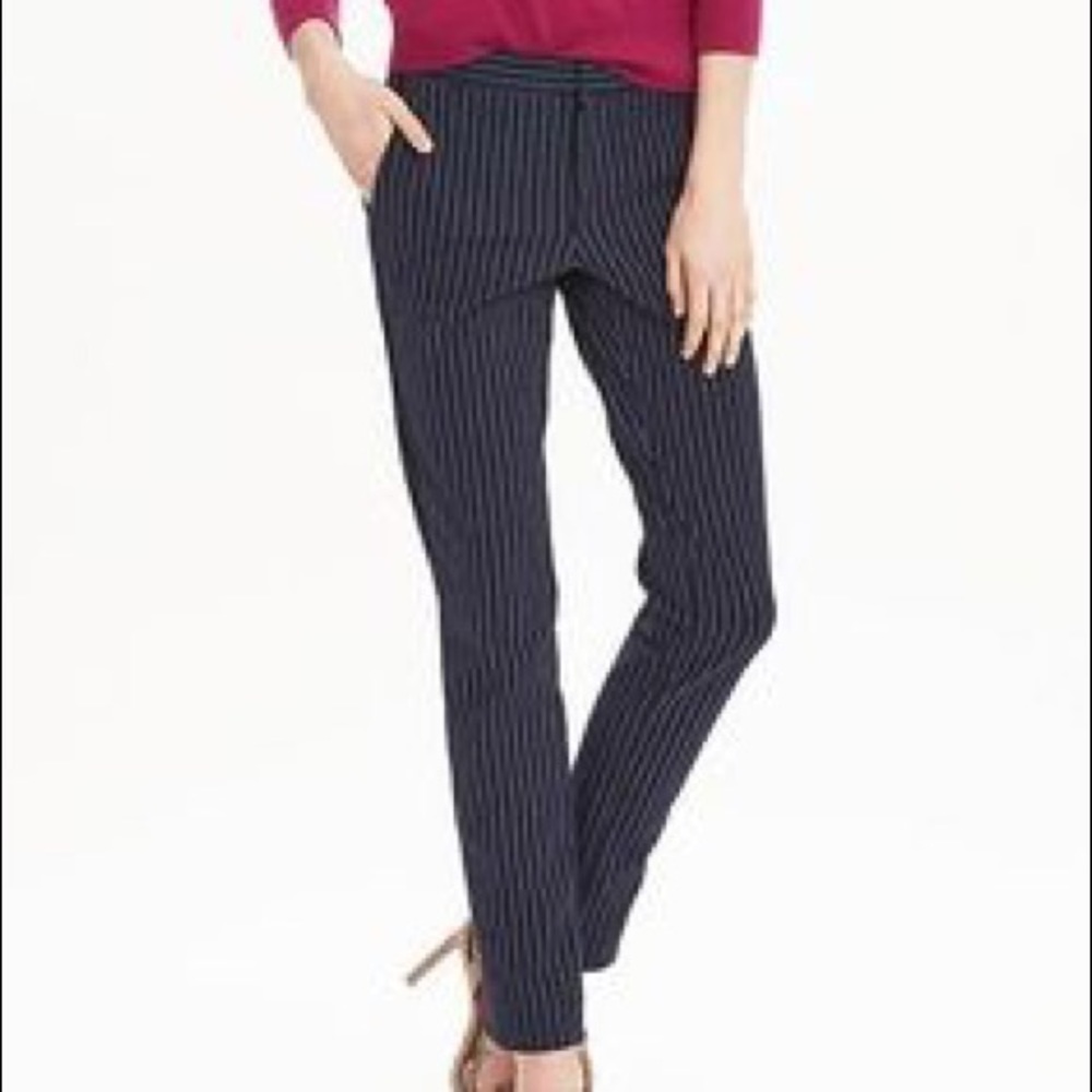Banana Republic Sculpted Straight Leg Navy Pinstripe Pants
